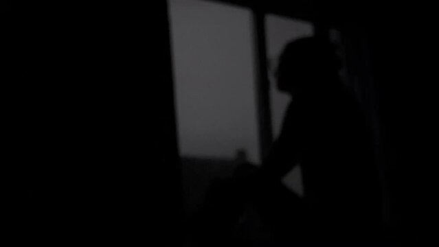 Thunder and lightning outside the window. Strong lightning outside the window. Storm with lightning