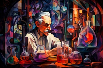 Obraz premium A master of alchemy and potion-making, concocting potent brews with mystical effects. - Generative AI