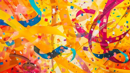 Vibrant Festival Abstract Background with Confetti and Streamers