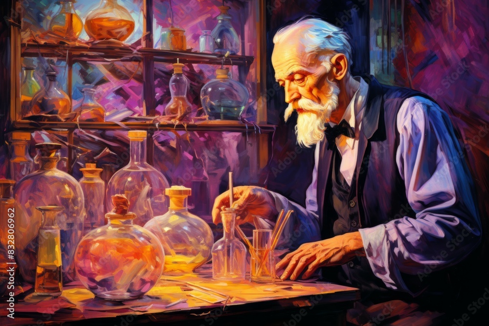 Canvas Prints a master of alchemy and potion-making, concocting potent brews with mystical effects. - generative a