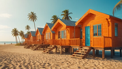 Obraz premium Colored wooden beach houses on a tropical shore