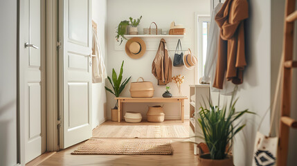 A hallway with a white door and a brown door