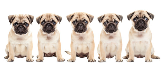 Group of Four Pugs Sitting Together