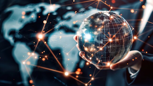 connecting to a global network and receiving retail data on a network background