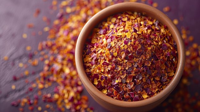 Wooden Bowl Overflowing With Purple and Yellow Sprinkles