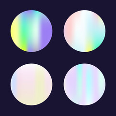 Gradient round set with holographic mesh. Abstract hologram. Futuristic gradient round set. Minimalistic 90s, 80s retro style graphic template for book, annual, mobile interface, web app.
