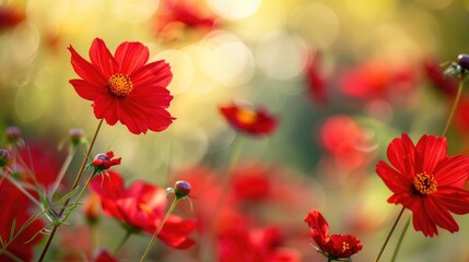 Beautiful Macro Image of Red Cosmos Flowers in a Garden