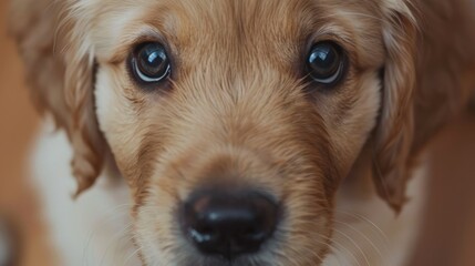 Close up image of a cute Golden Retriever puppy
