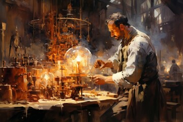 Fototapeta premium A curious and inventive tinkerer, crafting ingenious gadgets and contraptions. - Generative AI
