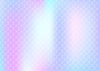 Mermaid scales background with holographic gradient. Bright color transitions. Fish tail banner and invitation. Underwater and sea pattern for girlie party. Vibrant backdrop with mermaid scales.