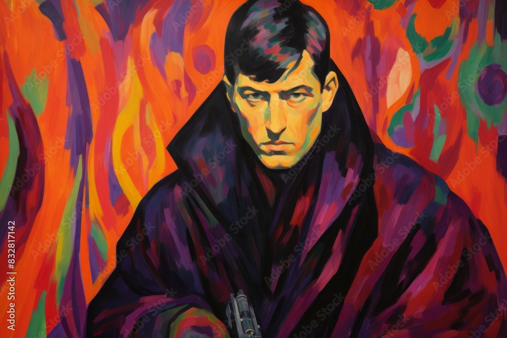 Wall mural a brooding and mysterious assassin, lurking in the shadows and eliminating targets with lethal preci