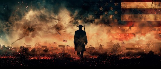 Civil war with america flag background