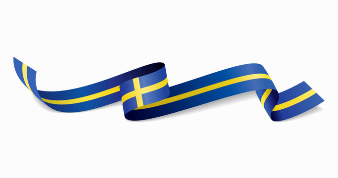 Swedish flag wavy abstract background. Vector illustration.