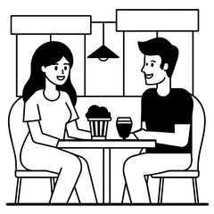  black full Happy couple city cafe characters silhouettes vector