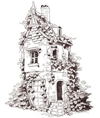 Old House with Vines and Stone Walls