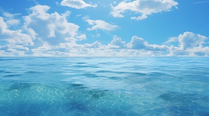 Obraz premium A Calm and Serene Ocean under a Bright Blue Sky with Fluffy Clouds