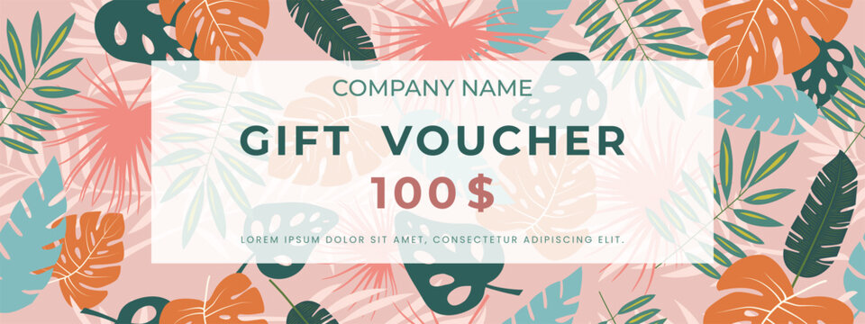 Tropical style gift certificate template. Cover for advertising. - Powered by Adobe