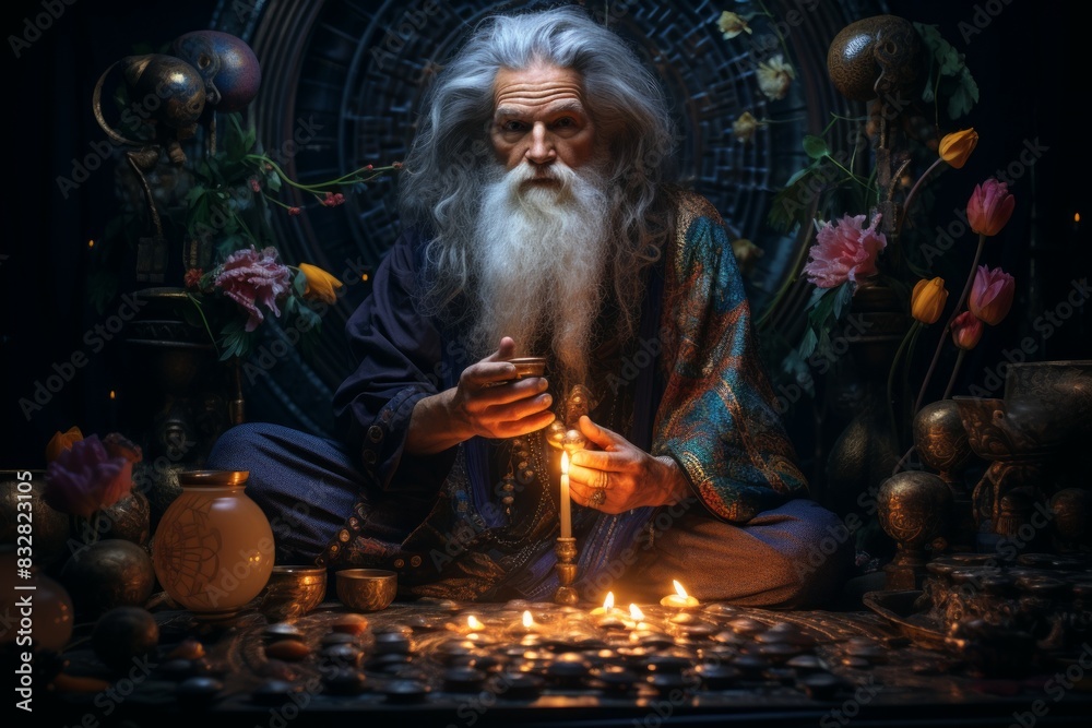 Wall mural a wise and revered oracle, gifted with prophetic visions and cosmic insight. - generative ai