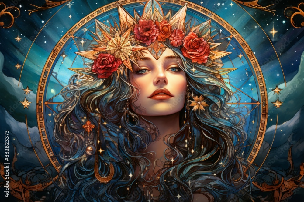 Wall mural a wise and revered oracle, gifted with prophetic visions and cosmic insight. - generative ai