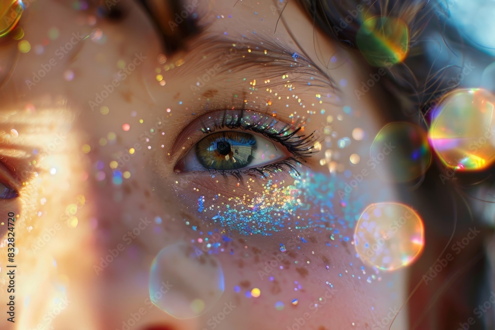 Aufkleber abstract image featuring out-of-focus light circles known as bokeh with vibrant colors, ideal for ba