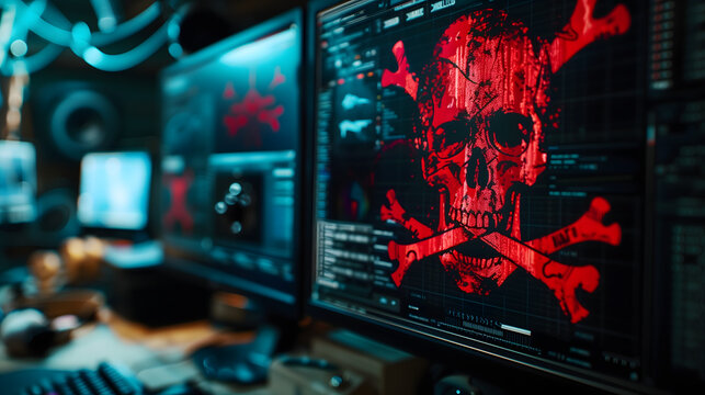 Pantalla de ordenador con s&iacute;mbolo hacker en la pantalla