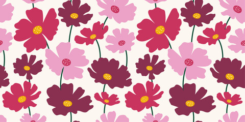 Seamless pattern with pink violet flowers
