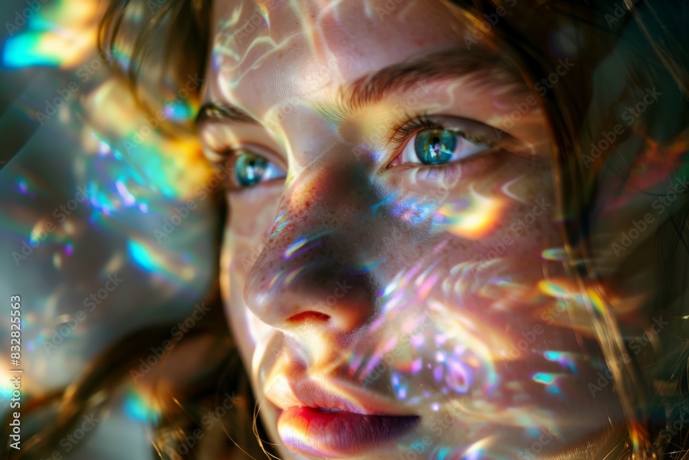 Leinwandbilder Prismatic light patterns create an abstract and colorful background, reflecting off a dark surface