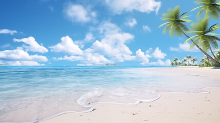 A Serene Tropical Beach with Palm Trees and Clear Blue Skies