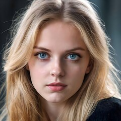 Naklejka premium Face of a young blonde with blue eyes generated by artificial intelligence with photorealistic production.