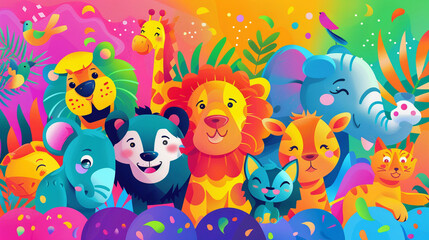 Fototapeta premium A cartoon-style animals on a colored background