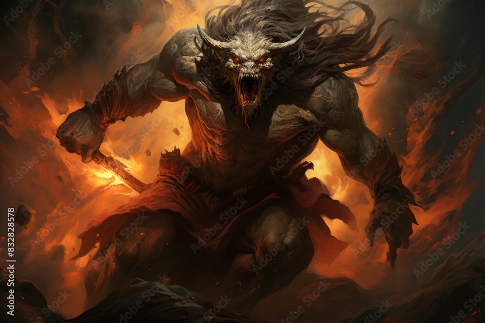 Wall mural A fearless and mighty berserker, unleashing devastating attacks with unbridled fury. - Generative AI