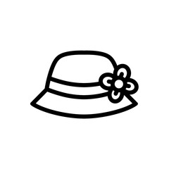 Line icon of women's beach hat with floral decoration
