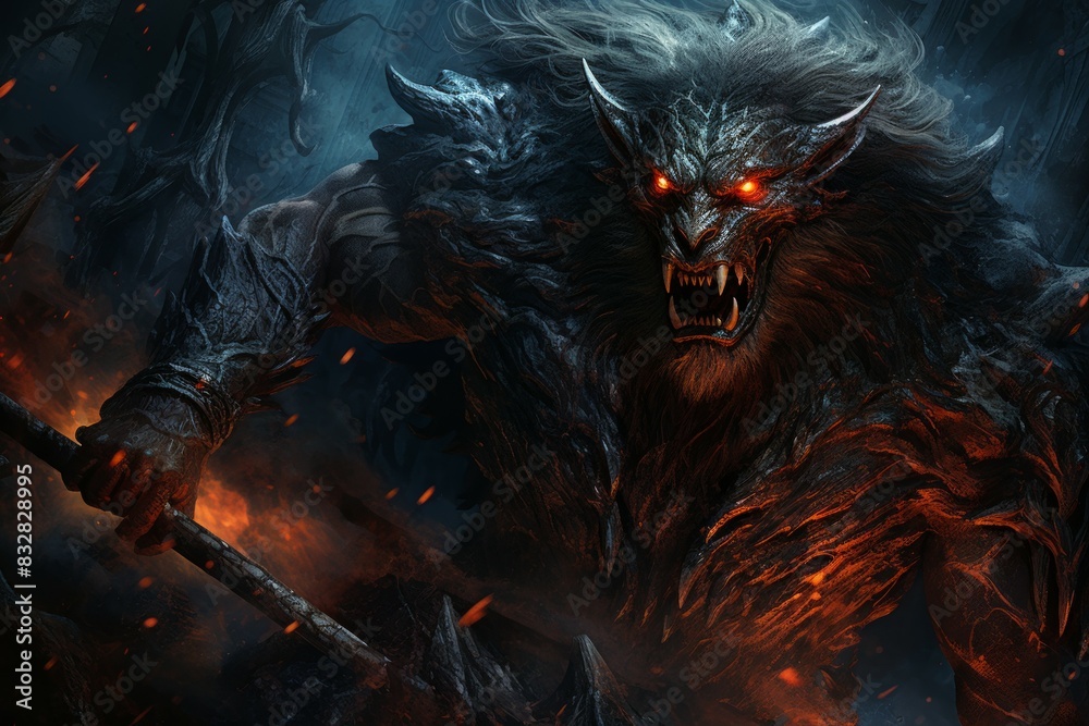 Wall mural a fearless and mighty berserker, unleashing devastating attacks with unbridled fury. - generative ai