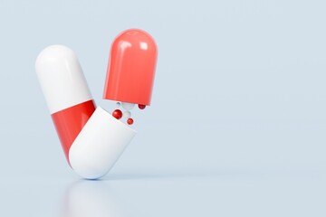 3d White pill, vitamin capsule icon isolated on blue background. Emergency, Safety, equipment medic health medicine and drugs concept. 3d minimal White capsules icon for web, Pills. Health. 3d render.