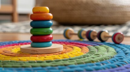 Vibrant wooden toy on a play mat