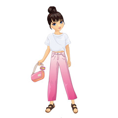 Girl in white shirt and pink jeans