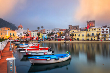 Sunset glow over a serene mediterranean harbor - Powered by Adobe