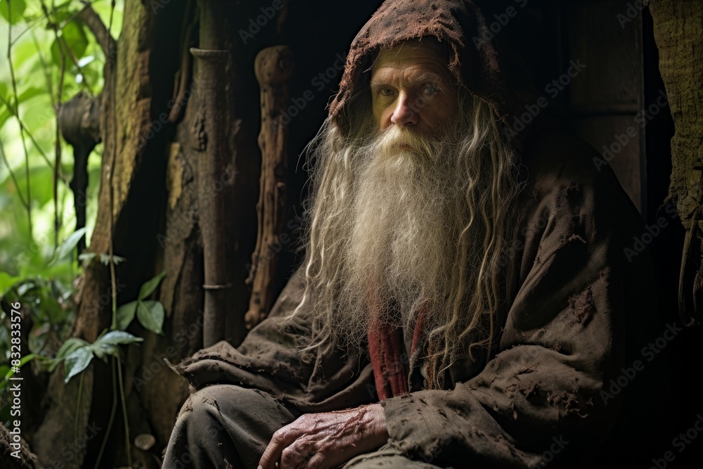 Canvas Prints a mysterious and enigmatic hermit, dwelling in solitude and possessing ancient wisdom. - generative 
