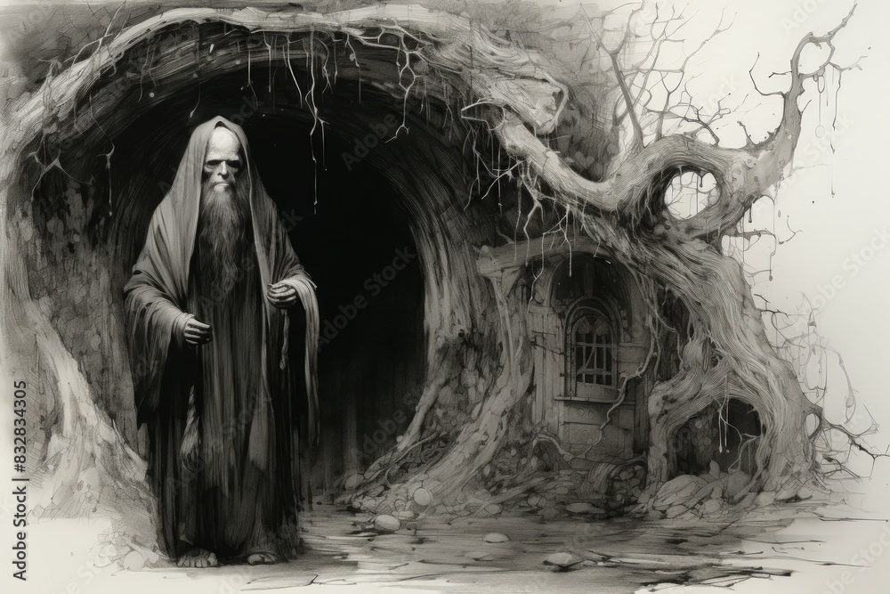 Canvas Prints a mysterious and enigmatic hermit, dwelling in solitude and possessing ancient wisdom. - generative 