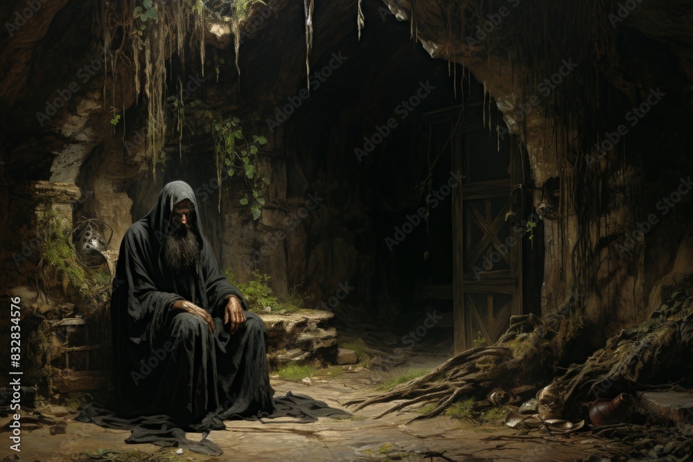 Canvas Prints a mysterious and enigmatic hermit, dwelling in solitude and possessing ancient wisdom. - generative 