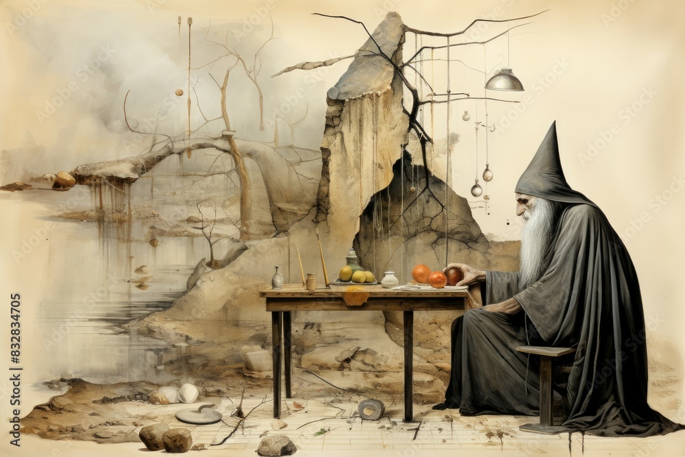 Canvas Prints a mysterious and enigmatic hermit, dwelling in solitude and possessing ancient wisdom. - generative 