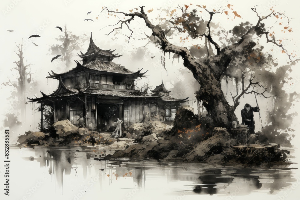 Canvas Prints a mysterious and enigmatic hermit, dwelling in solitude and possessing ancient wisdom. - generative 