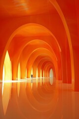 Naklejka premium The architectural structure features repetitive, elegantly curved arches that create a sense of infinite depth and perspective.