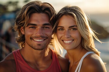 A man and a woman are smiling at the camera