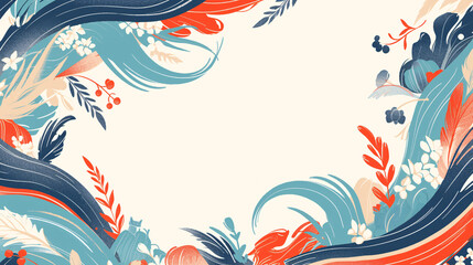 Obraz premium A serene background with a flat illustration pattern of gentle waves and floating feathers in calming colors, suitable for copy space