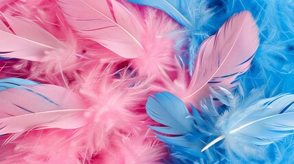 Obraz premium Close up of vibrant assorted pink and blue feathers, a stunning display of colors
