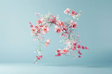 Japanese cherry blossom branch with pink flowers in spring