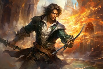 A dashing and charming swashbuckler, wielding a rapier with finesse and wooing with charisma. - Generative AI