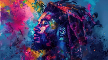 Fototapeta premium illustration of black man with colorful dreadlocks