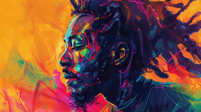 illustration of black man with colorful dreadlocks